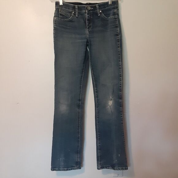 WRANGLER Q Baby Women's Jeans Size 5/6x33 Distressed Elastic Waistband Mid Rise - Picture 1 of 11